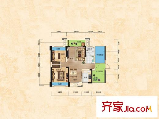領(lǐng)東匯1#2#D1戶型 2室2廳1衛(wèi)1廚