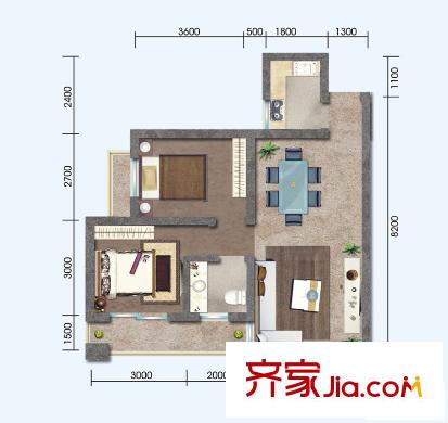 蝴蝶谷B戶型 2室2廳1衛(wèi)