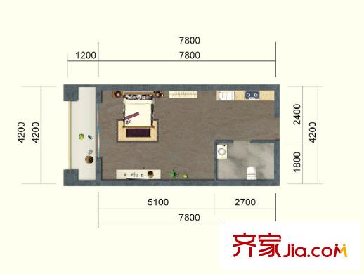 蝴蝶谷珊瑚灣A3戶型 1室1廳1衛(wèi)1廚