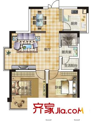 桔洲印象H戶型 2室2廳1衛(wèi)1廚