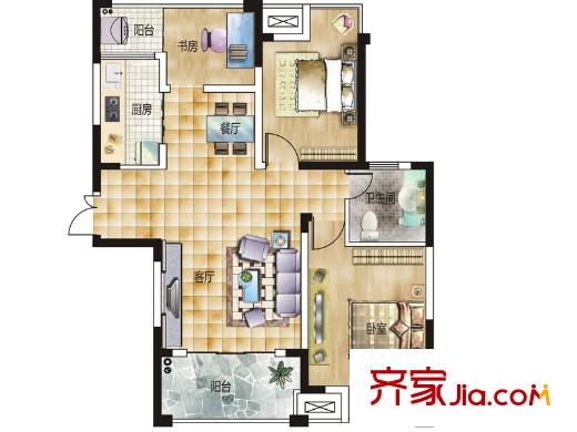 桔洲印象A戶型 3室2廳1衛(wèi)1廚