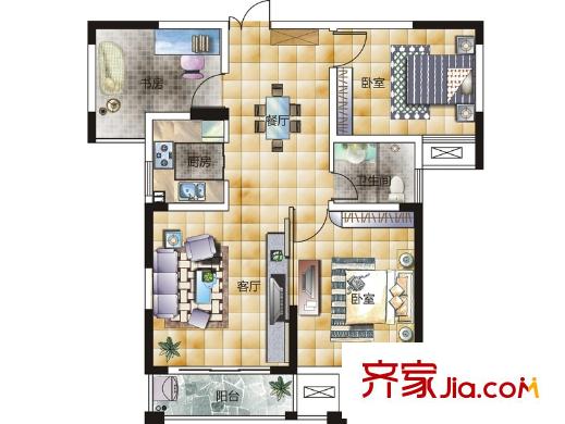 桔洲印象B戶型 3室2廳1衛(wèi)1廚