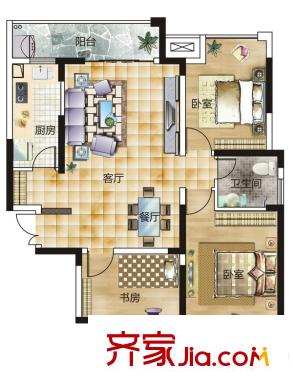 桔洲印象J戶型 3室2廳1衛(wèi)1廚