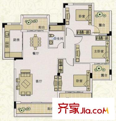 南山?蘇迪亞諾104-109平方米戶型圖  3室2廳1衛(wèi)