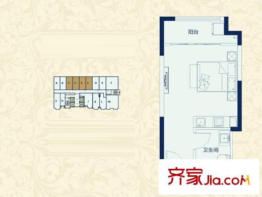 佳興國際匯C戶型 1室1廳1衛(wèi)1廚