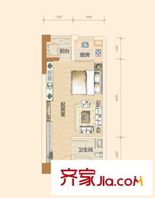 水岸世景1號棟A戶型 1室1廳1衛(wèi)1廚
