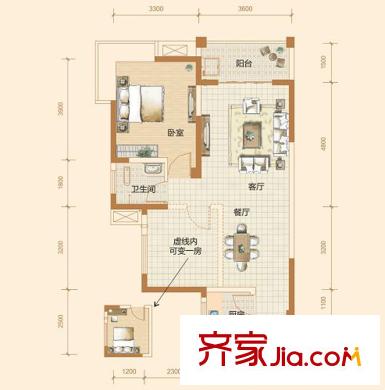 水岸世景B3-F3戶型 2室2廳1衛(wèi)1廚