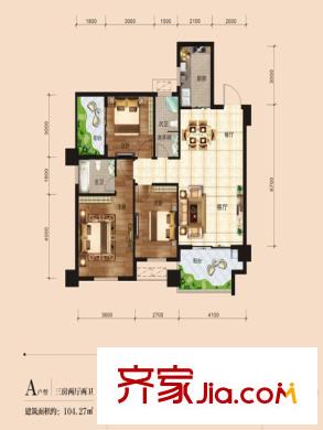鑫陽(yáng)大廈A戶型 3室2廳2衛(wèi)1廚