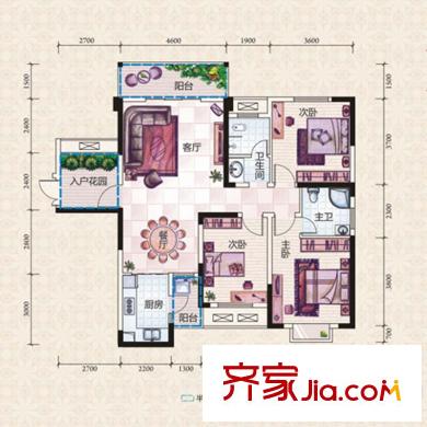 紫華郡2、3號棟P/P1戶型 3室2廳2衛(wèi)1廚