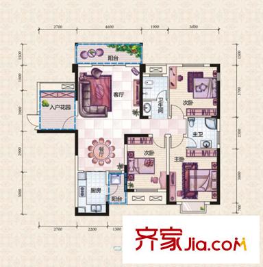 紫華郡E戶型 3室2廳2衛(wèi)1廚