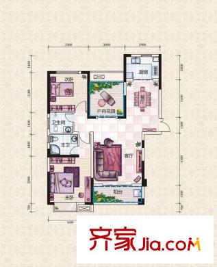 紫華郡A戶型 2室2廳2衛(wèi)1廚