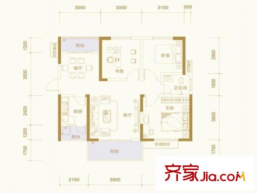 騎龍大街E戶型 3室2廳1衛(wèi)1廚