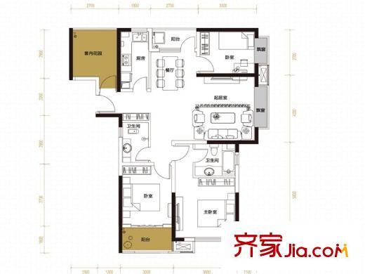 中國(guó)鐵建梅溪青秀1-8號(hào)棟B-3戶型 4室2廳2衛(wèi)1廚