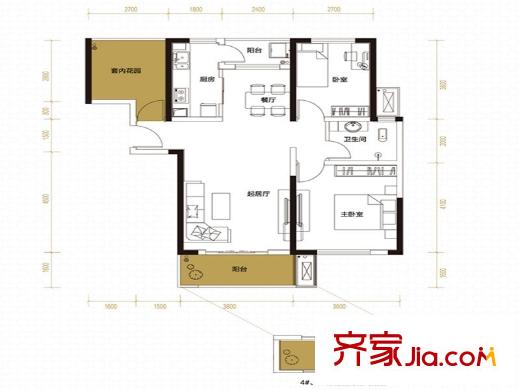 中國鐵建梅溪青秀1-8號棟B-2戶型 3室2廳1衛(wèi)1廚