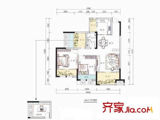 山水譽(yù)峰3棟J戶型 2室2廳1衛(wèi)1廚