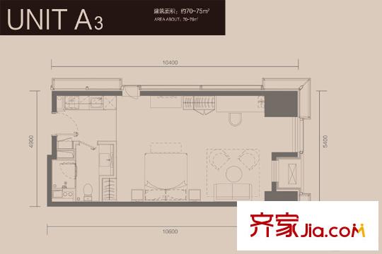 華遠國際公寓A3戶型 1室1衛(wèi)1廚