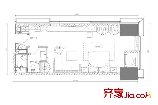 華遠(yuǎn)國(guó)際公寓公寓A3戶型圖 1室1廳1衛(wèi)1廚