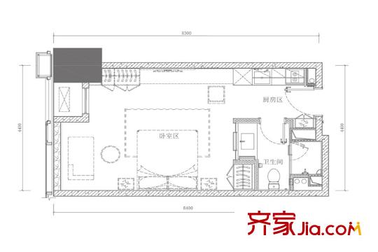 華遠(yuǎn)國(guó)際公寓公寓A戶型 1室1衛(wèi)1廚