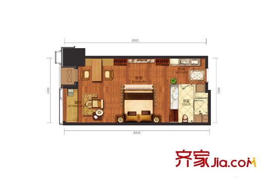華遠(yuǎn)國(guó)際公寓A戶型 1室1廳1衛(wèi)1廚