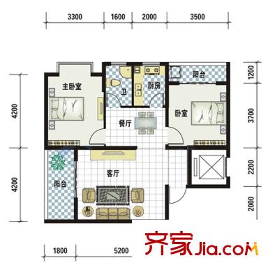 海林馨香雅苑茗香閣/景香閣01戶型（售完） 2室2廳1衛(wèi)