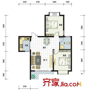 海林馨香雅苑品香閣/墨香閣03戶型（售完） 2室2廳1衛(wèi)