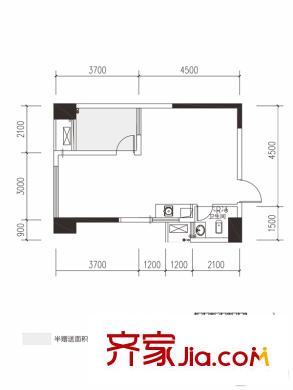 喜地時代廣場1-2戶型 1室1廳1衛(wèi)