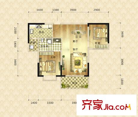 長房白沙灣一期A11棟B戶型 2室2廳1衛(wèi)