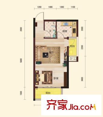 藍(lán)山郡1-B棟B3-05戶型（售罄） 1室1廳1衛(wèi)1廚