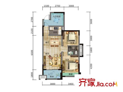 領(lǐng)東匯4#棟D2戶型 2室2廳1衛(wèi)1廚