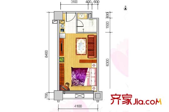 領(lǐng)東匯7號(hào)棟東棠戶型 1室1廳1衛(wèi)1廚