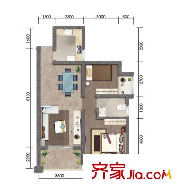 蝴蝶谷A戶(hù)型  2室2廳1衛(wèi)