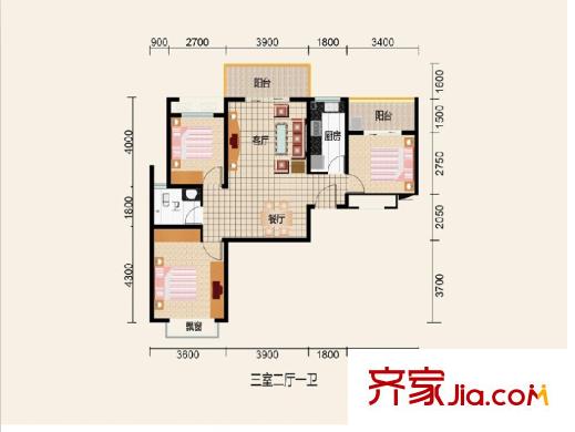 銀太家園05戶型 3室2廳1衛(wèi)1廚