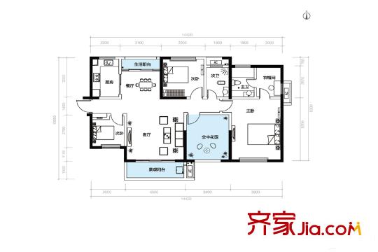 勝家雅苑C戶型 3室2廳2衛(wèi)1廚