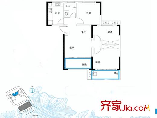 高盛華成A1戶型 3室2廳1衛(wèi)1廚