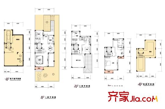 天麓聯(lián)排E戶型 4室2廳4衛(wèi)1廚