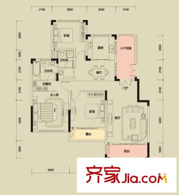 天麓洋房C戶型 3室2廳2衛(wèi)1廚