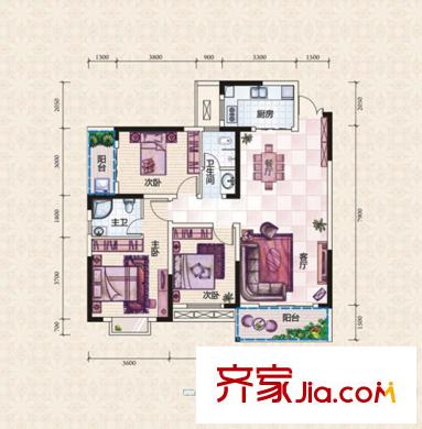 紫華郡F戶型 3室2廳2衛(wèi)1廚