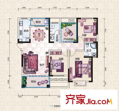 紫華郡1號棟C戶型 3室2廳2衛(wèi)1廚