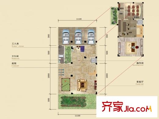 北大資源時(shí)光雙拼負(fù)一層戶型 2室2廳2衛(wèi)1廚