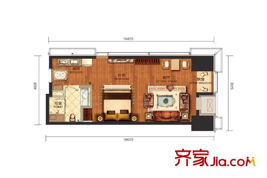 華遠(yuǎn)國(guó)際公寓A2戶型 1室1廳1衛(wèi)1廚