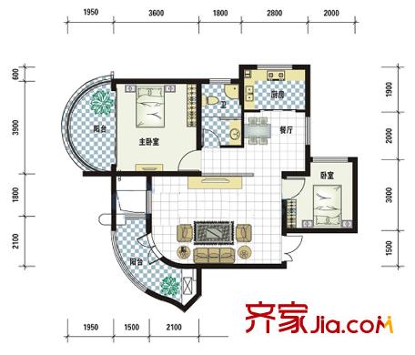 海林馨香雅苑品香閣/墨香閣01戶型（售完） 2室2廳1衛(wèi)
