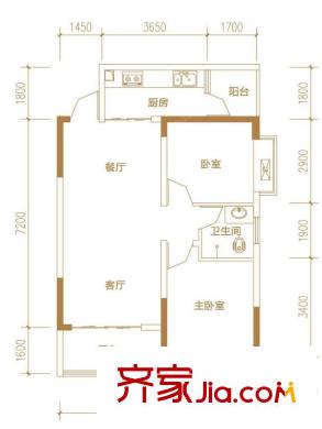海林馨香雅苑D戶型 2室2廳1衛(wèi)1廚
