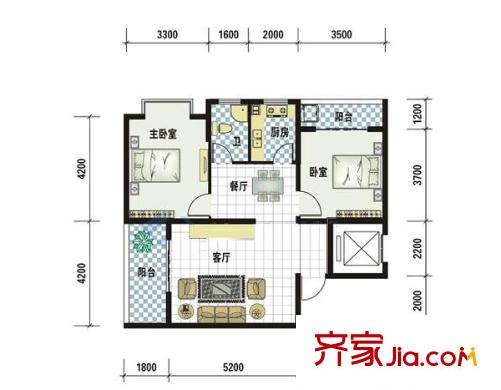 海林馨香雅苑景香閣01戶型（售完） 2室2廳1衛(wèi)