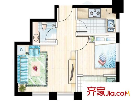 嘉匯公館D戶型 1室1廳1衛(wèi)1廚