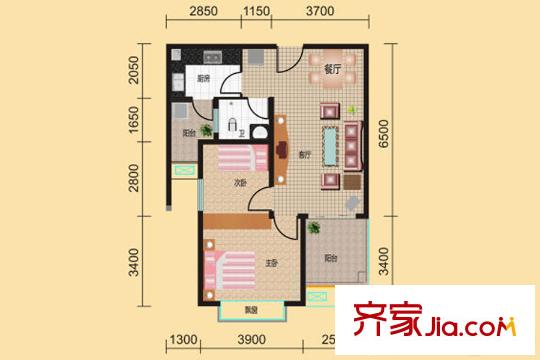 銀太家園B戶型 2室2廳1衛(wèi)1廚