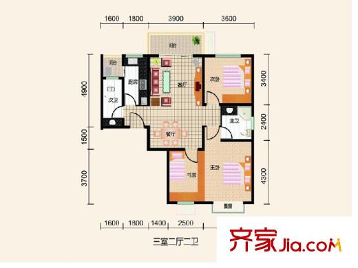 銀太家園03戶型 3室2廳2衛(wèi)1廚