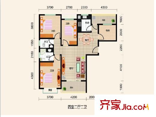 銀太家園01戶型 4室2廳2衛(wèi)1廚