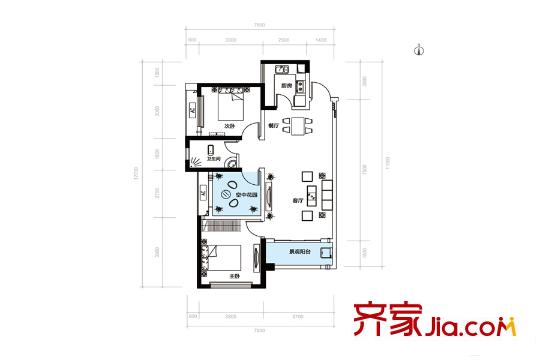 勝家雅苑E戶型 2室2廳1衛(wèi)1廚