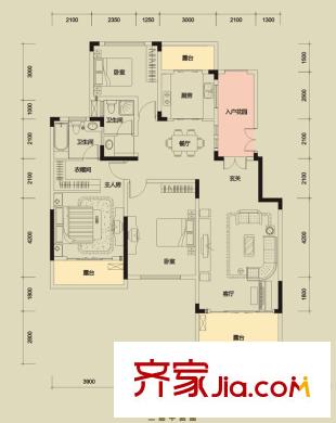 天麓洋房B戶型 3室2廳2衛(wèi)1廚