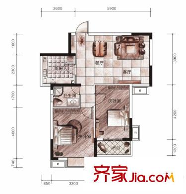聯(lián)美品格B6戶型71-73平方米 2室2廳1衛(wèi)